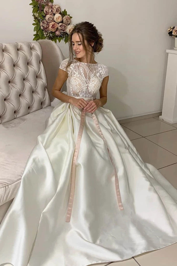 Cap Sleeves A-line Wedding Dresses, High Fashion Lace Wedding Dresses 2020