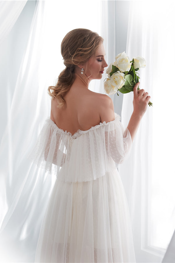 Sweetheart Off The Shoulder Wedding Dresses, A-line Modest Wedding Dresses