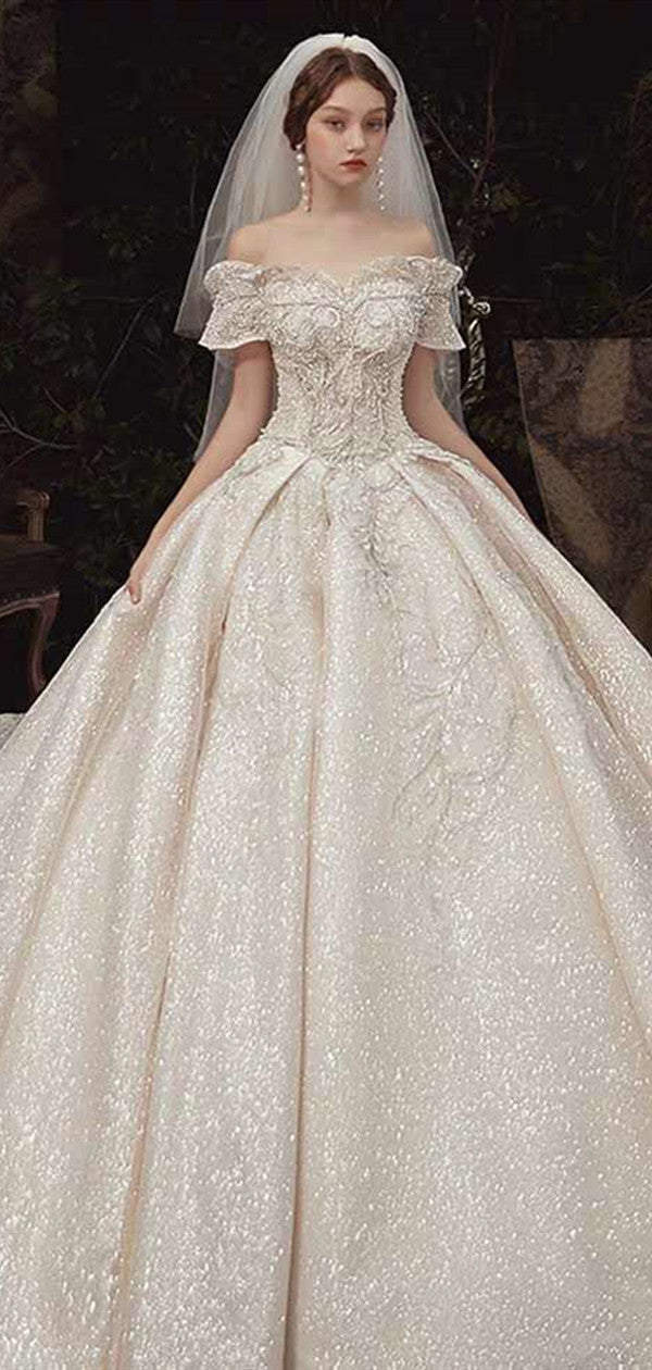 Sparkly Popular A-line Wedding Dresses, Elegant Glitter  Wedding Dresses, Bridal Gowns