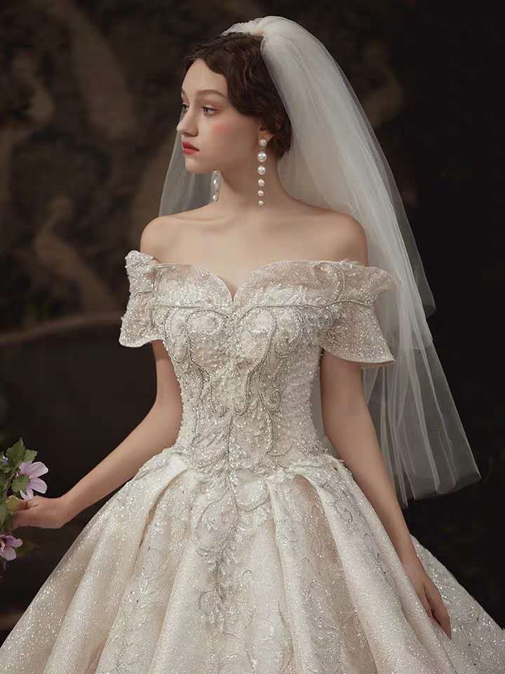 Sparkly Popular A-line Wedding Dresses, Elegant Glitter  Wedding Dresses, Bridal Gowns