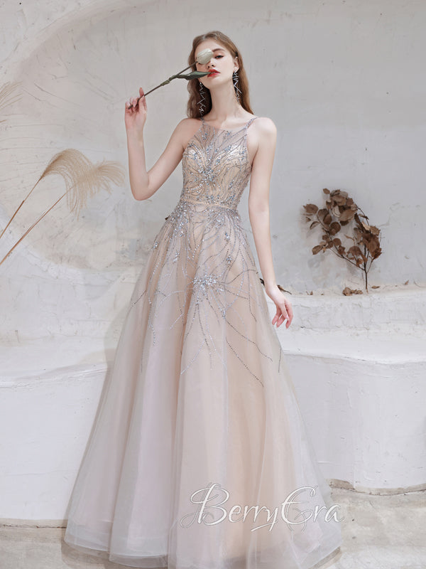 Beaded Straps A-line Prom Dresses, Newest Prom Dresses, 2023 Popular Prom Dresses, Girl Party Dresses