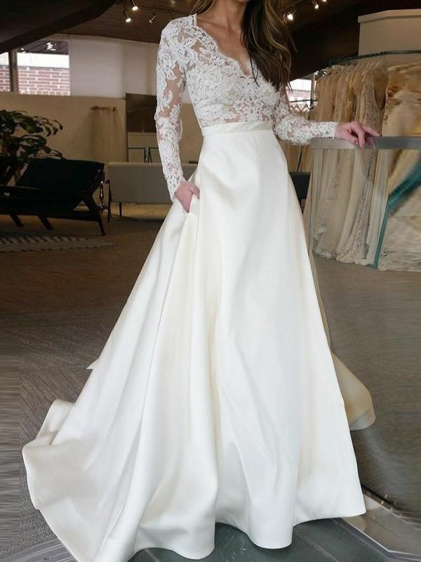 Long Sleeves Lace Wedding Dresses, A-line Wedding Dresses, Elegant Wedding Dresses