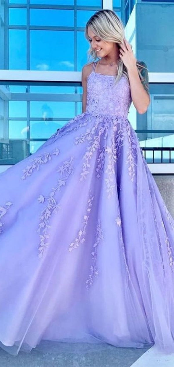 Modest Lilac Lace Prom Dresses, 2020 Newest Style Prom Dresses, Popular Long Prom Dresses