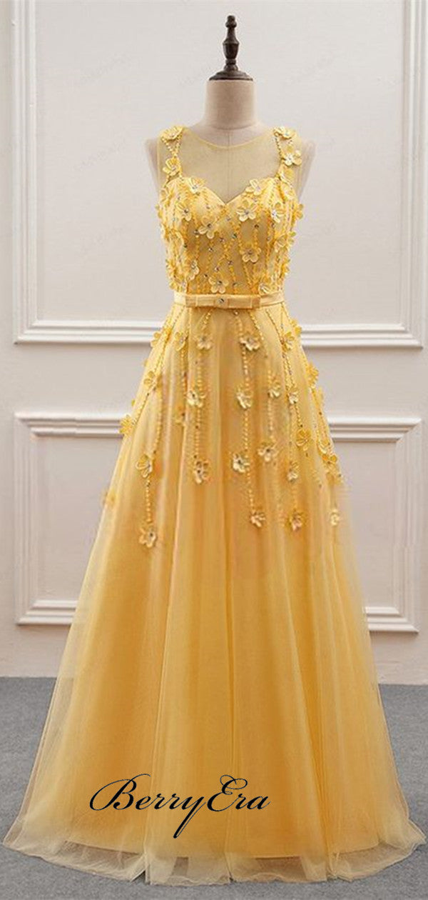 Lace Appliques Elegant A-line Long Prom Dresses 2019 Newest