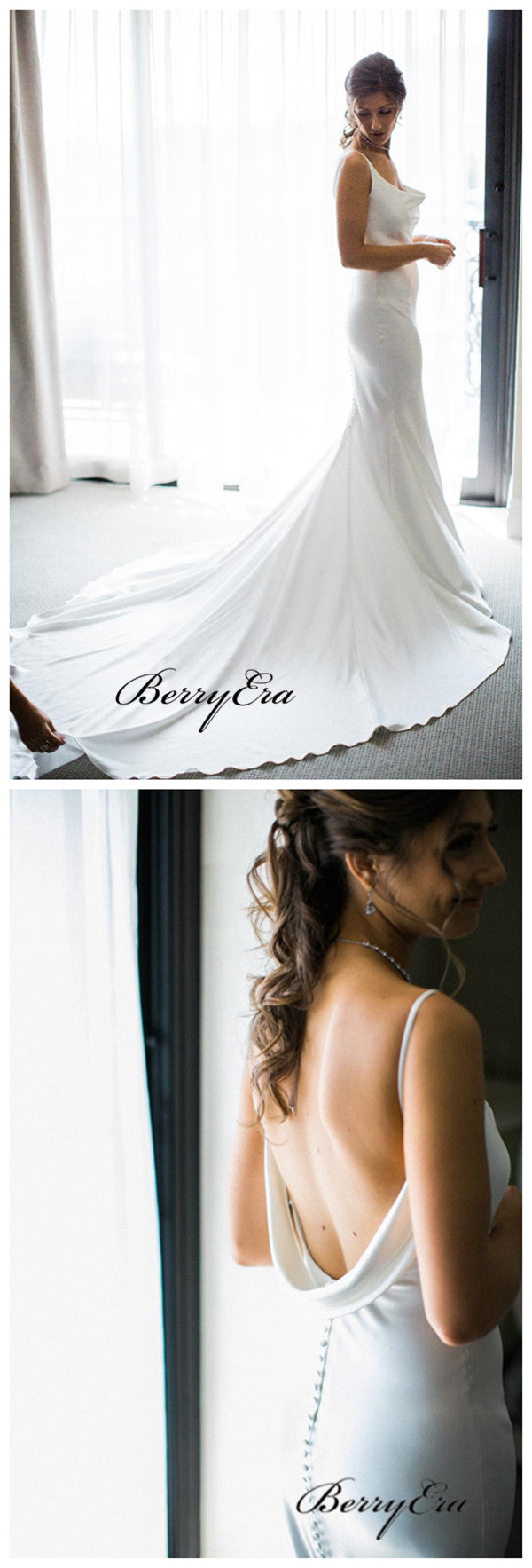 Spaghetti Straps Backless Wedding Dresses, Cheap Mermaid Wedding Dresses 2019