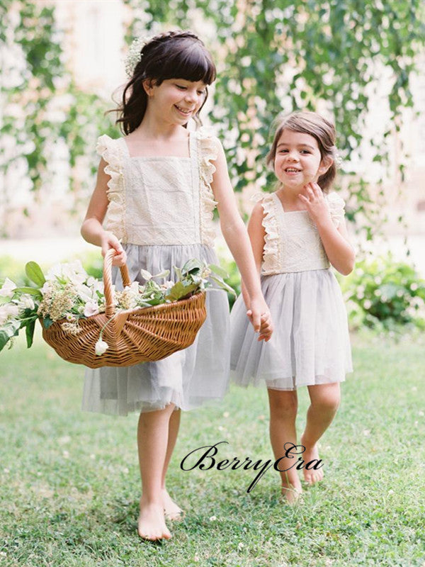 Cute Wedding Flower Girl Dresses, Lace Tulle Flower Girl Dresses