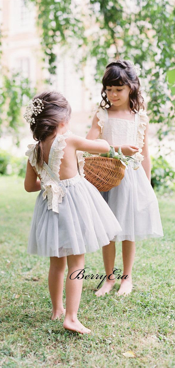 Cute Wedding Flower Girl Dresses, Lace Tulle Flower Girl Dresses