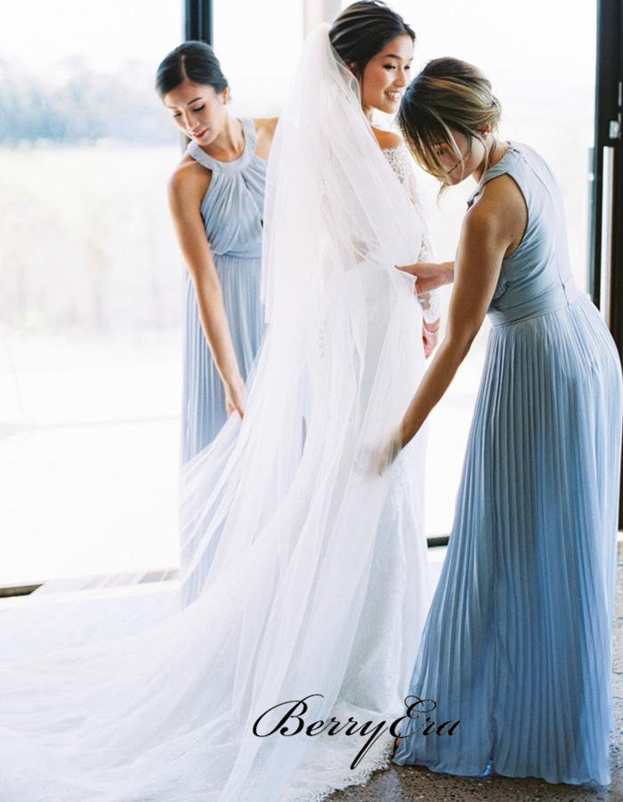 Light Blue Fashion Design Chiffon A-line Bridesmaid Dresses