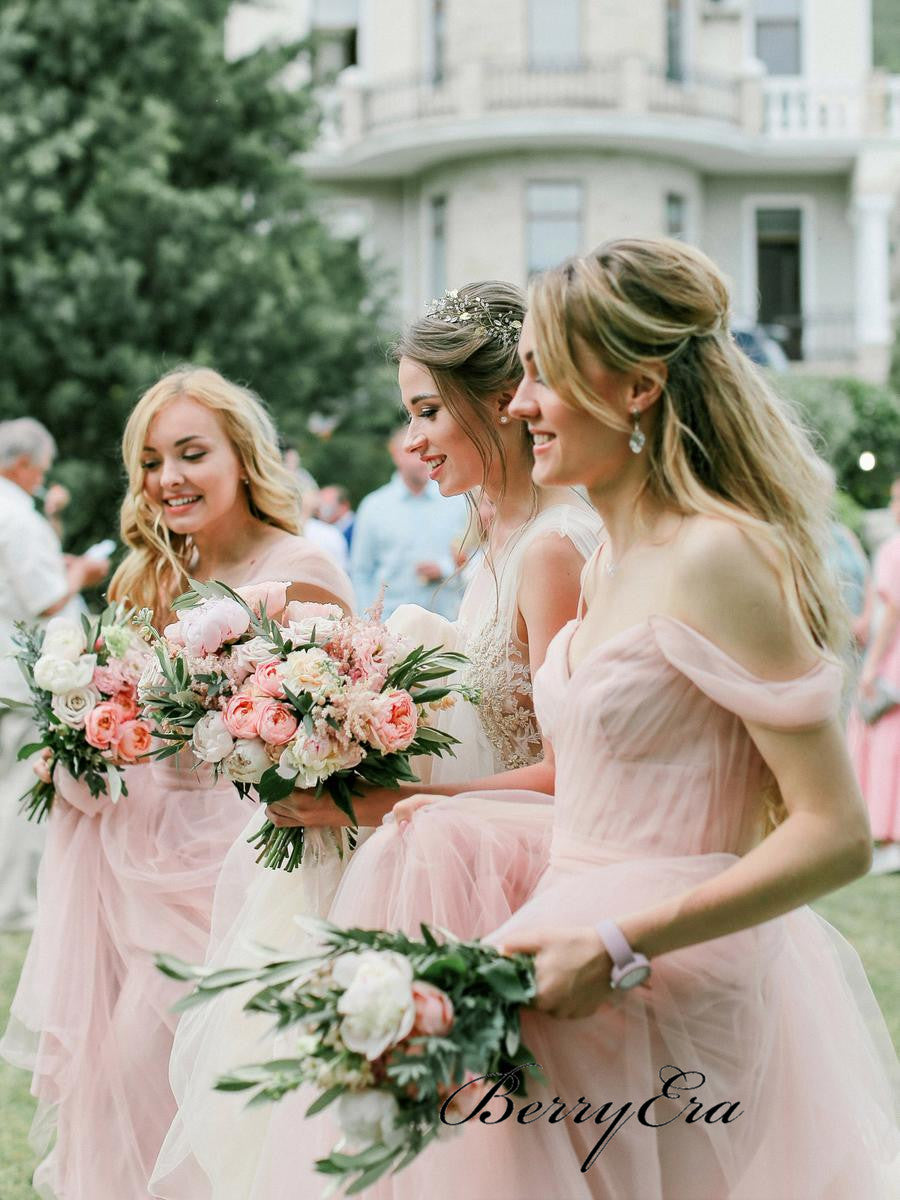Light Pink Off Shoulder Bridesmaid Dresses, Tulle A-line Bridesmaid Dr Berryera Light Pink Off Shoulder Bridesmaid Dresses, Tulle A-line Bridesmaid Dr Berryera