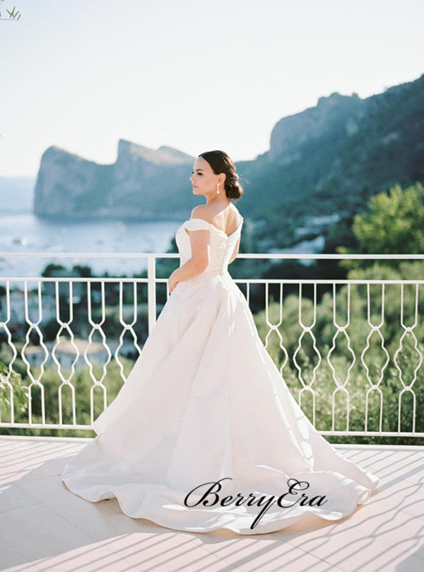 Custom Satin Off The Shoulder A-line Wedding Dresses 2019