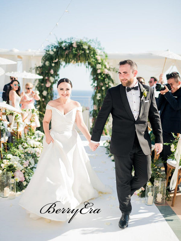 Custom Satin Off The Shoulder A-line Wedding Dresses 2019