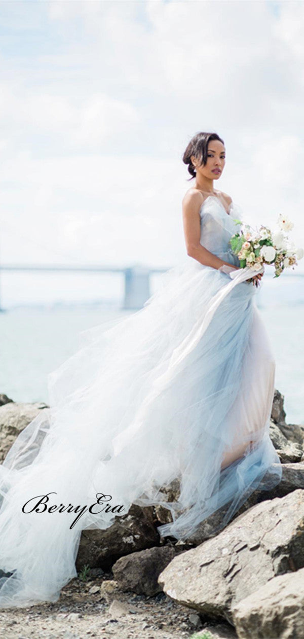 Sweetheart A-line Tulle Wedding Dresses, Popular Elegant Wedding Bridal Gowns