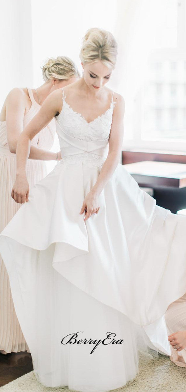 Elegant A-line Lace Wedding Dresses, Straps Unique Fashion Wedding Dresses