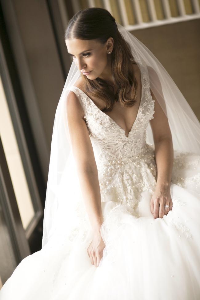 V-neck Lace Beaded Wedding Dresses, A-line Tulle Wedding Dresses, Wedding Dresses