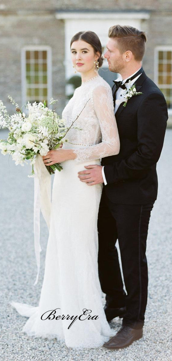 Long Sleeves Popular Wedding Dresses, Custom Design Lace Bridal Gowns