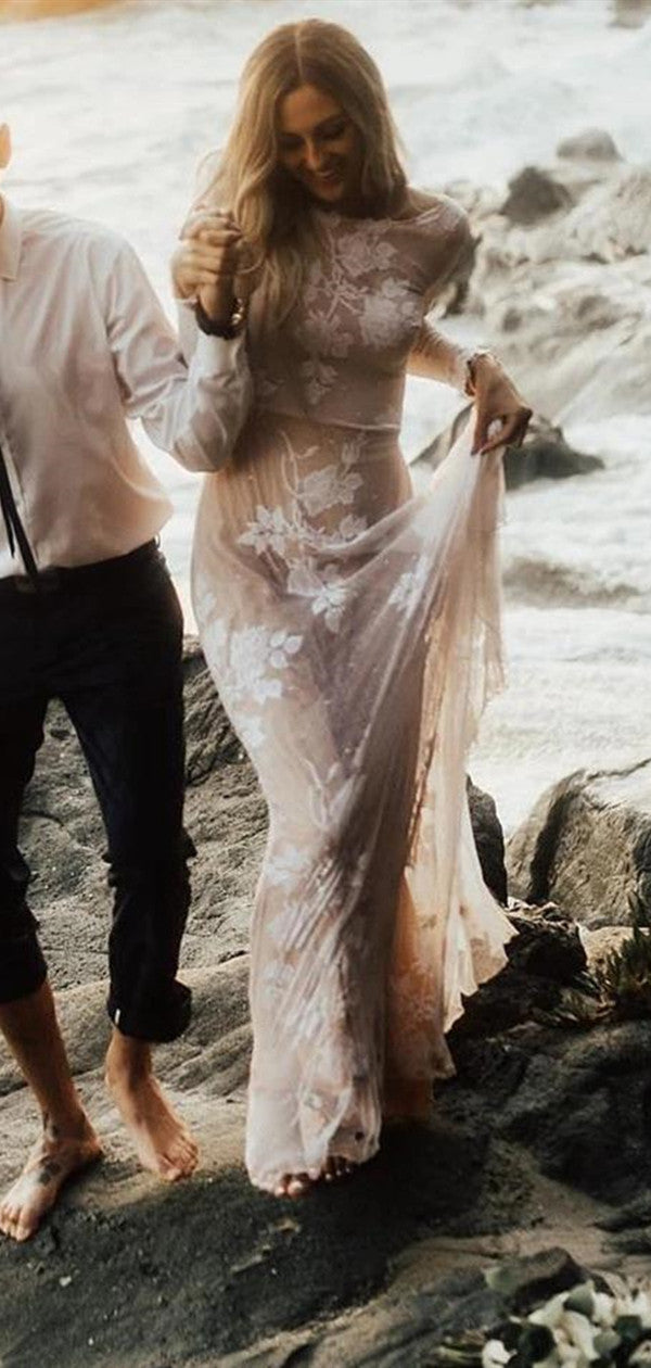 See Through Newest Beach Wedding Dresses, Lace Long Sleeves Wedding Dr Berryera See Through Newest Beach Wedding Dresses, Lace Long Sleeves Wedding Dr Berryera