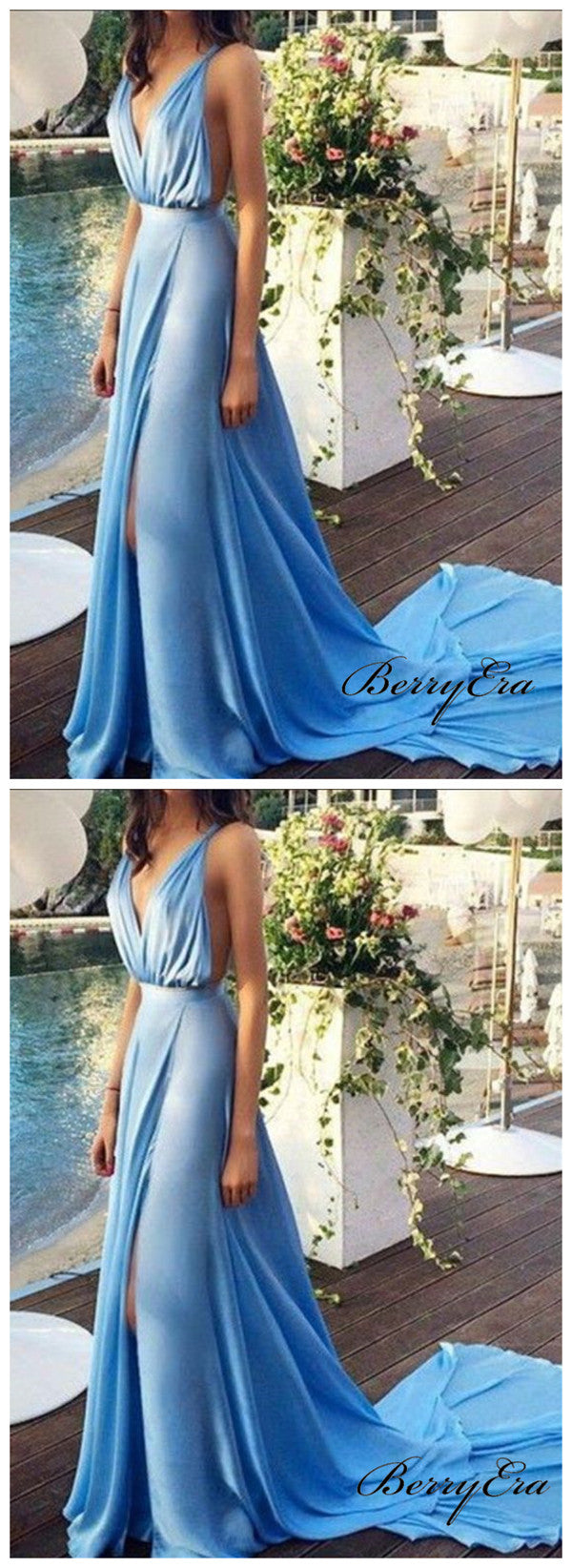 Sexy Chiffon V-neck Long Prom Dresses, New Arrival Prom Dresses 2019