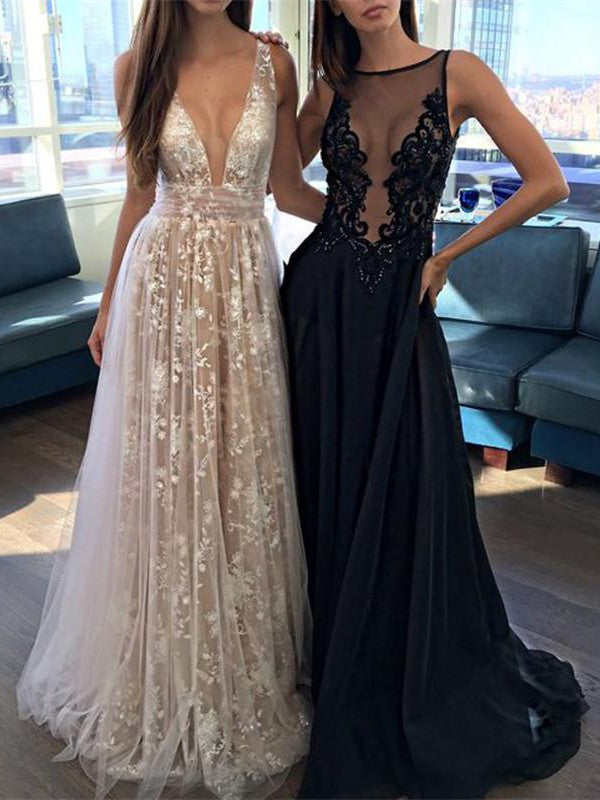 2019 New V-neck Sexy Long Prom Dress, Evening Party Lace Dress