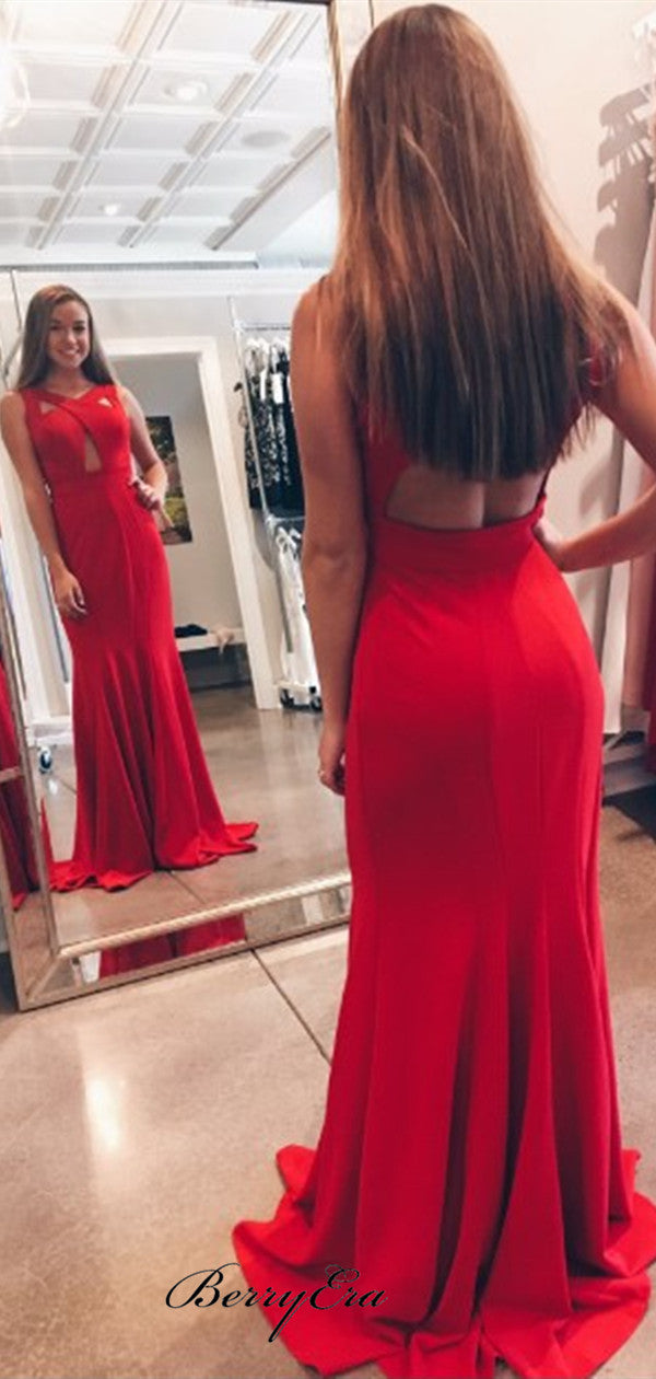 Red Color Newest Long Prom Dresses, Fashion Mermaid Prom Dresses