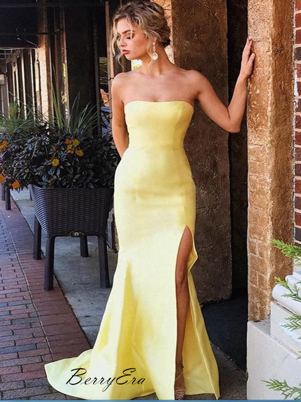 Strapless Bright Yellow Color Prom Dresses, Mermaid Prom Dresses, Prom Berryera Strapless Bright Yellow Color Prom Dresses, Mermaid Prom Dresses, Prom Berryera
