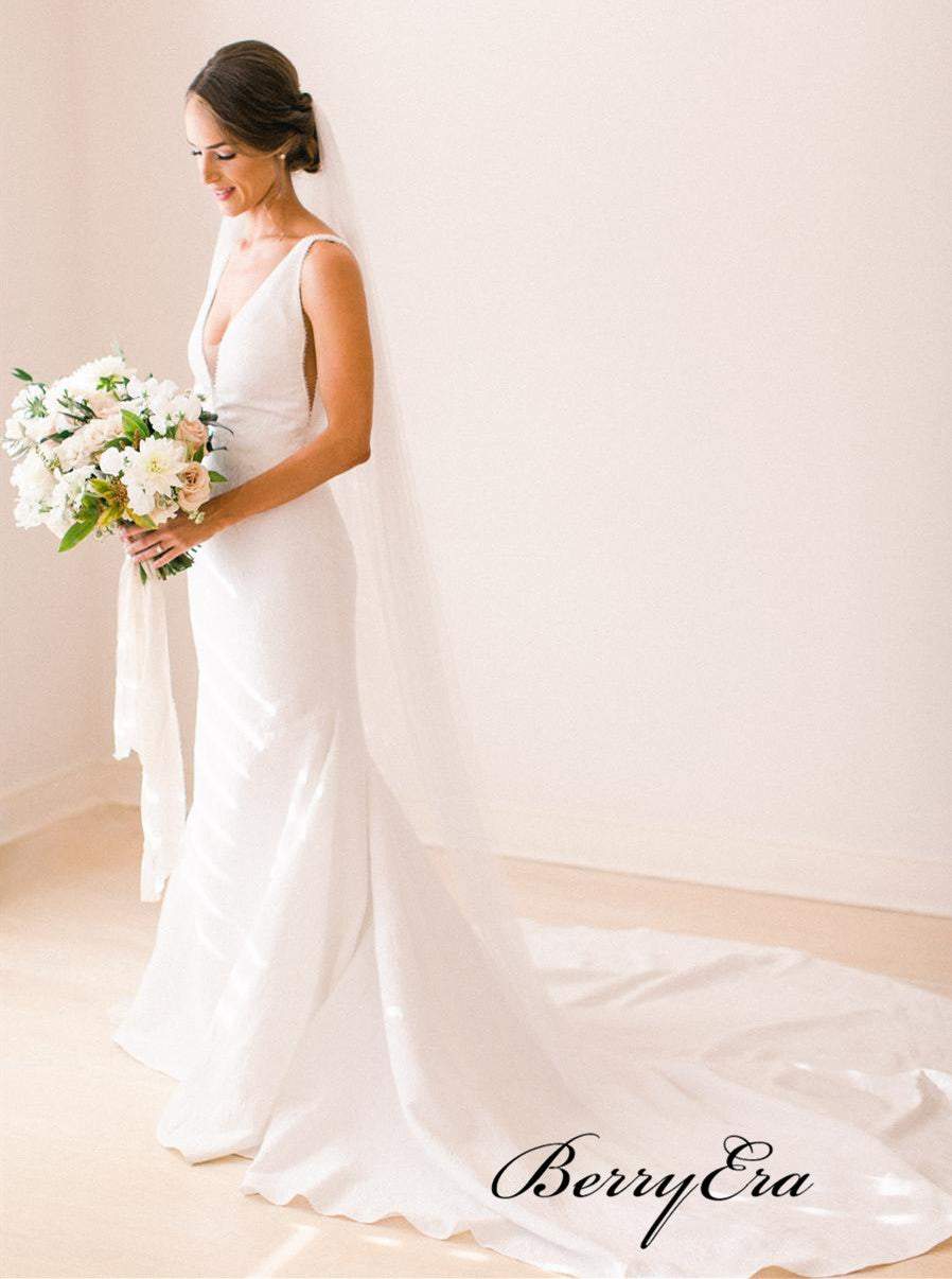 V-neck Simple Design Wedding Dresses, Popular Cheap Wedding Dresses