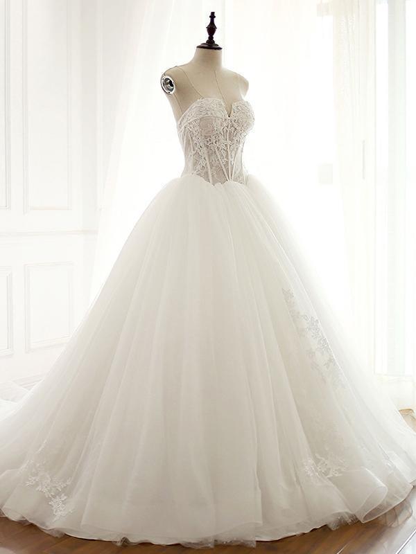 Sweetheart Lace Tulle Long Wedding Dresses