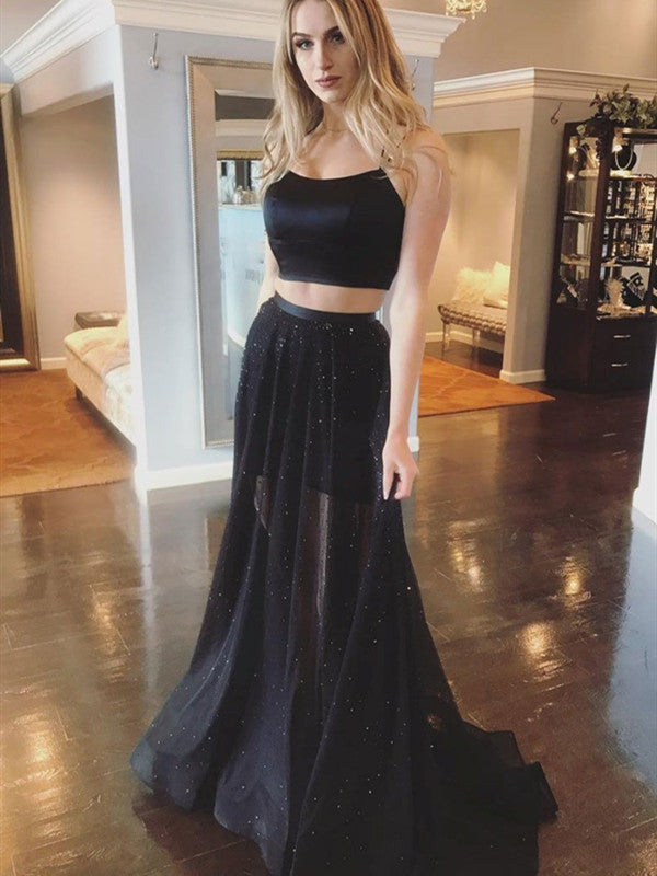 Two Pieces 2021 Newest Long Prom Dresses, Simple Prom Dresses, Girl Graduation Party Dresses