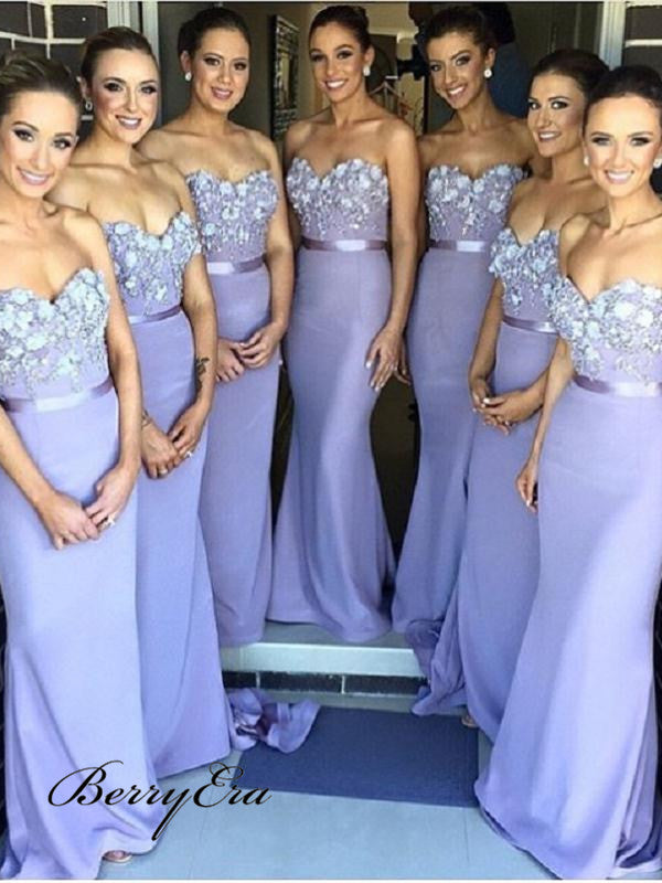 Strapless Elegant Bridesmaid Dresses, Fancy Appliques Mermaid Bridesma – Berryera Strapless Elegant Bridesmaid Dresses, Fancy Appliques Mermaid Bridesma – Berryera