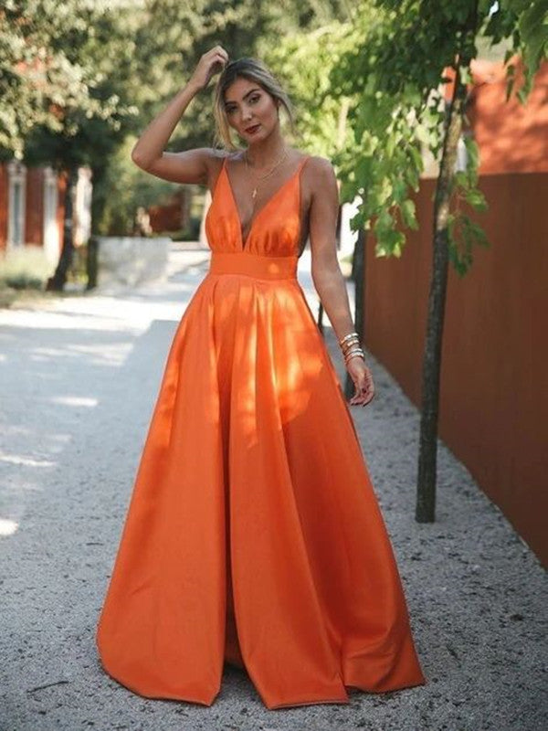 Deep V Neck Orange Color Prom Dresses, A-line Simple Prom Dresses, Sat Berryera Deep V Neck Orange Color Prom Dresses, A-line Simple Prom Dresses, Sat Berryera