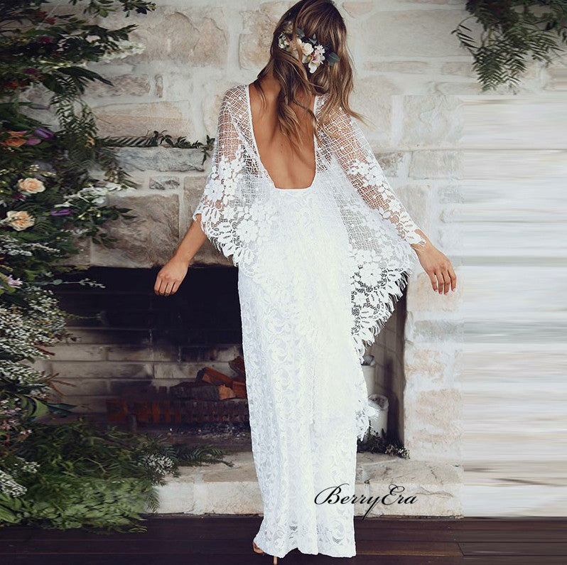 Popular Lace Design Wedding Dresses, Open Back Unique Wedding Dresses