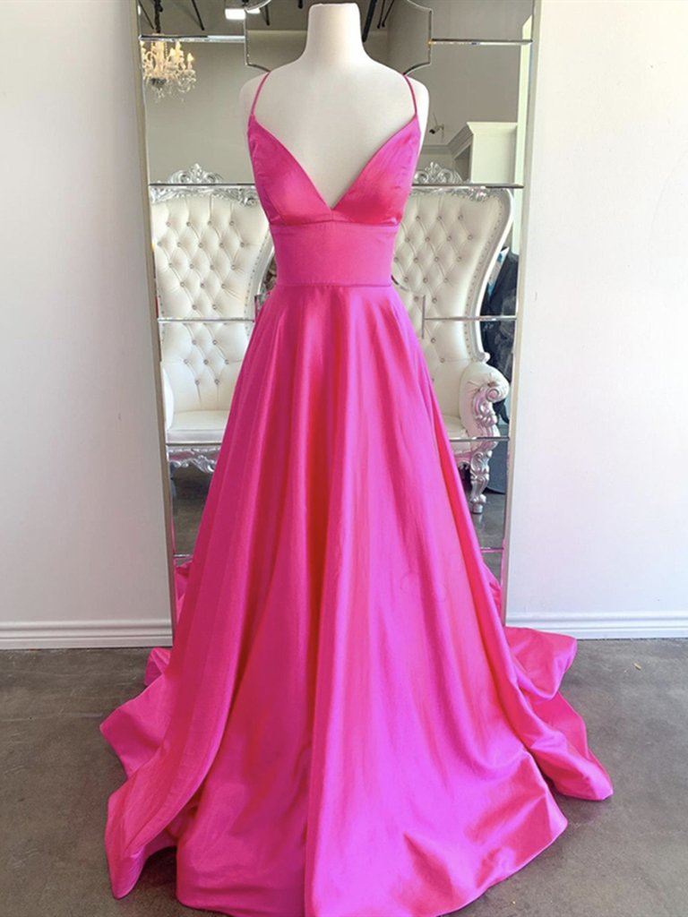 Hot Pink Satin Prom Dresses, A-line Prom Dresses, Simple Prom Dresses, Berryera Hot Pink Satin Prom Dresses, A-line Prom Dresses, Simple Prom Dresses, Berryera
