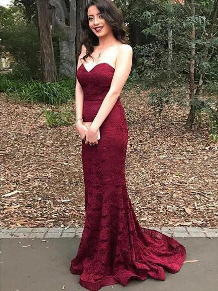 Sweetheart Dark Red Lace Mermaid Prom Dresses Berryera Sweetheart Dark Red Lace Mermaid Prom Dresses Berryera