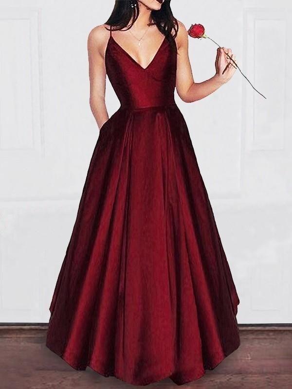 Simple Elegant Red Dress Simple Elegant Dark Red Long A-line