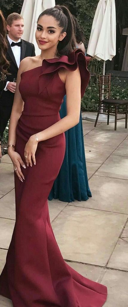 Elegant Burgundy Mermaid One Shoulder Flounced Sexy Prom Dresses Berryera Elegant Burgundy Mermaid One Shoulder Flounced Sexy Prom Dresses Berryera