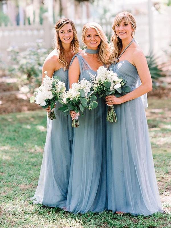 Convertible Long A-line Dusty Blue Tulle Bridesmaid Dresses Berryera Convertible Long A-line Dusty Blue Tulle Bridesmaid Dresses Berryera