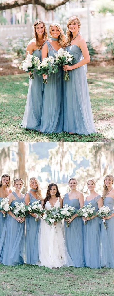 Convertible Long A-line Dusty Blue Tulle Bridesmaid Dresses Berryera Convertible Long A-line Dusty Blue Tulle Bridesmaid Dresses Berryera