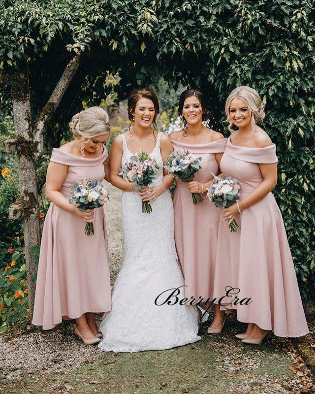 Off Shoulder Pink Hi-low  Lovely Bridesmaid Dresses