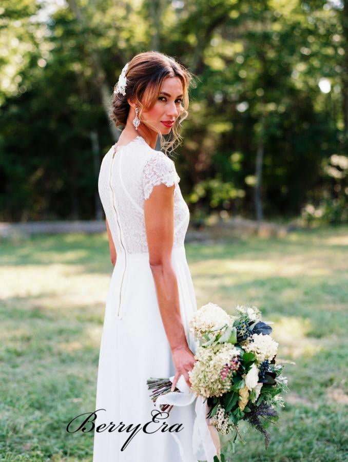 Cap Sleeves Lace Wedding Dresses, Popular Newest Wedding Dresses, Neckline Bridal Gowns