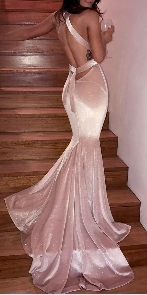 Sexy Gorgeous V Neck Mermaid Pink Shiny Elegant Long Prom Dresses
