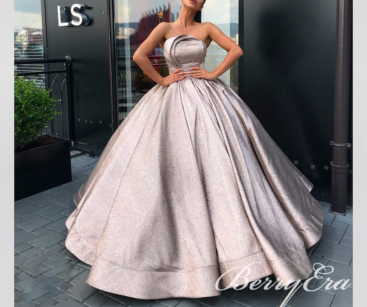 Gorgeous Glitter Long A-line Ball Gown Prom Dresses, Chic Prom Dresses, Popular Prom Dresses