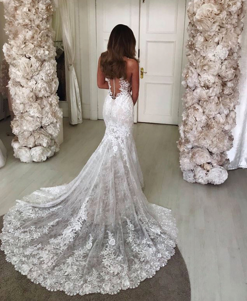 Lace Straps Long Mermaid Wedding Dresses, Affordable 2021 Wedding Dres ...