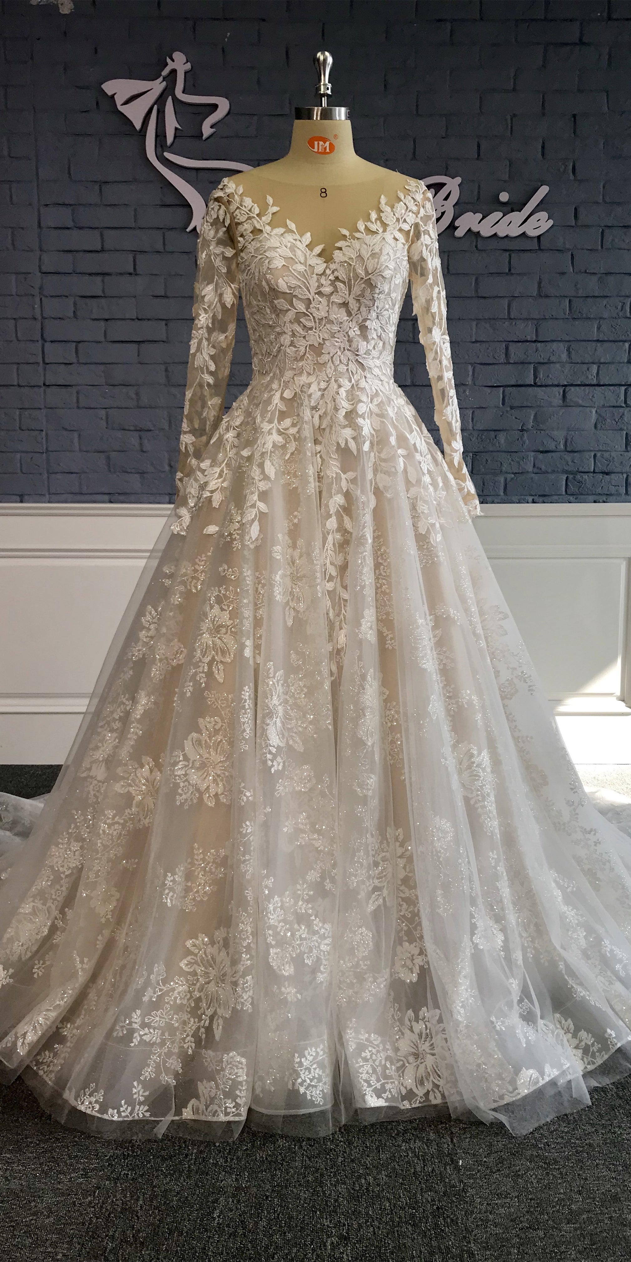 Long Sleeves Lace Tulle Wedding Gown, Elegant Lace Bridal Gown, 2020 W ...