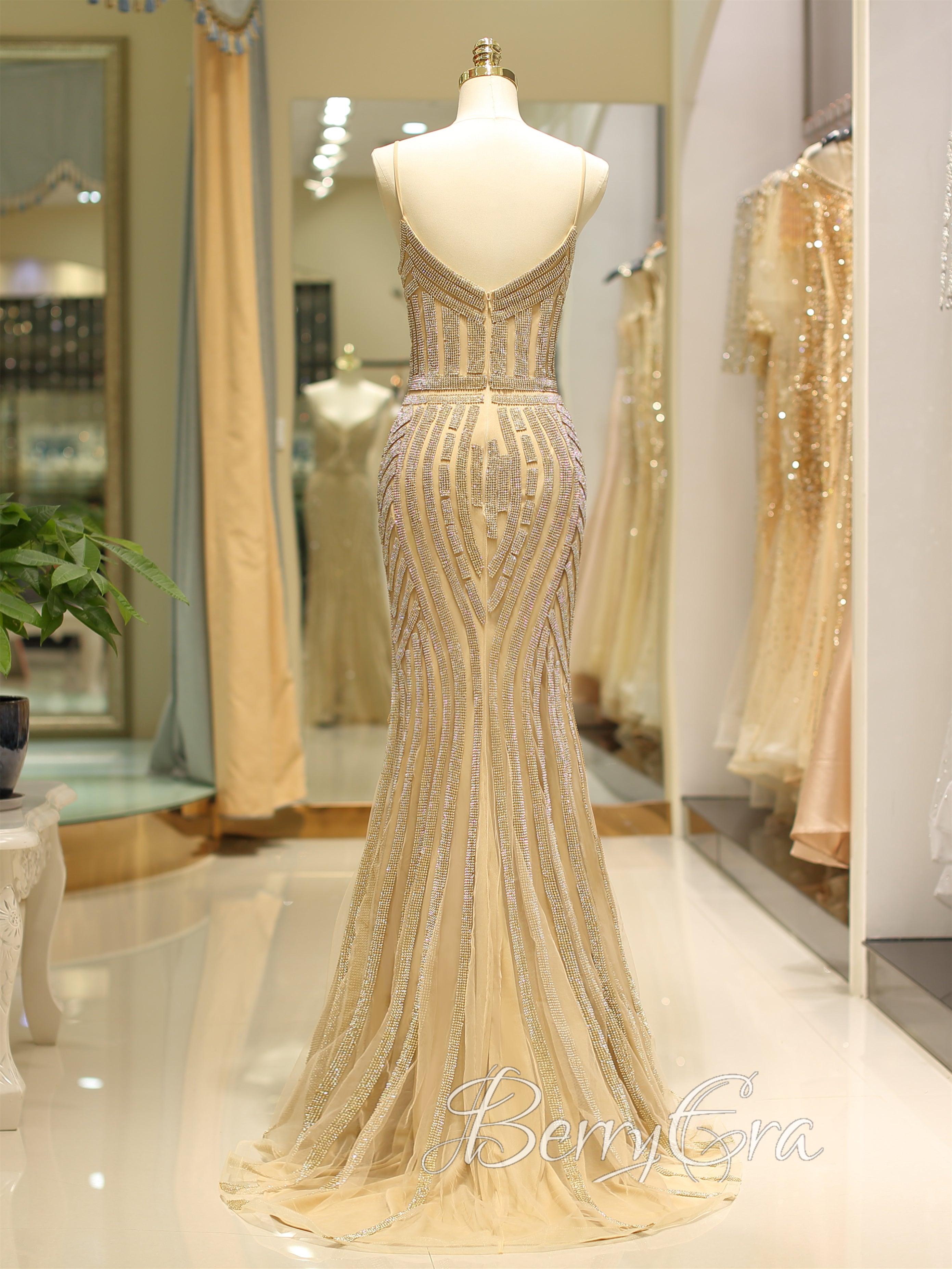 Spaghetti Mermaid Prom Dresses, Beaded Straps Prom Dresses, Popular 2023 Prom Dresses