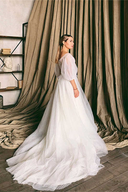 Lovely Dolka Dots Tulle Wedding Dresses, A-line Wedding Dresses, Bridal Gown, 2021 Wedding Dresses