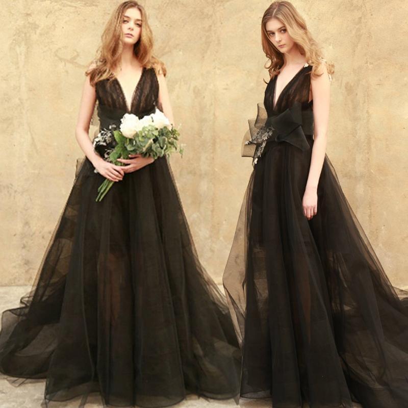 Newest Black Long A Line V-Neck Prom Dress, 2019 New Prom Dress