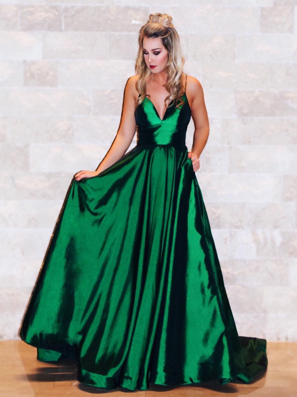 Blackish Green Satin Long Prom Dress, Prom Dress A Line