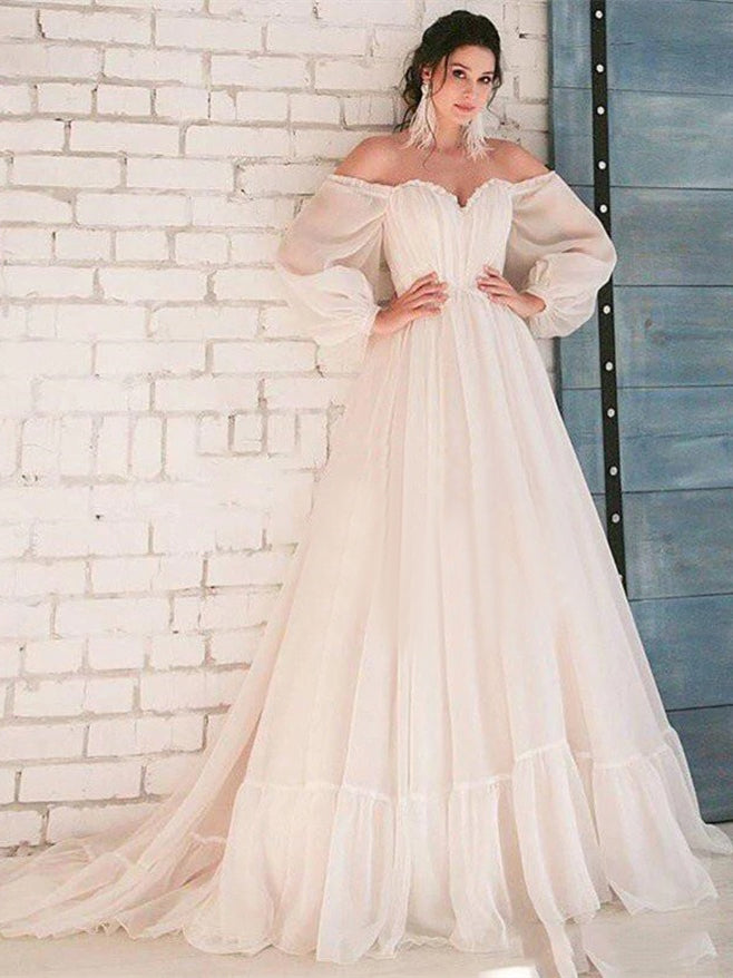 Off Shoulder Bubble Sleeve Ivory Prom Dresses, Modest Prom Dresses, 20 Berryera Off Shoulder Bubble Sleeve Ivory Prom Dresses, Modest Prom Dresses, 20 Berryera