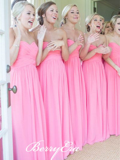 Sweetheart Strapless A-line Pink Chiffon Bridesmaid Dresses