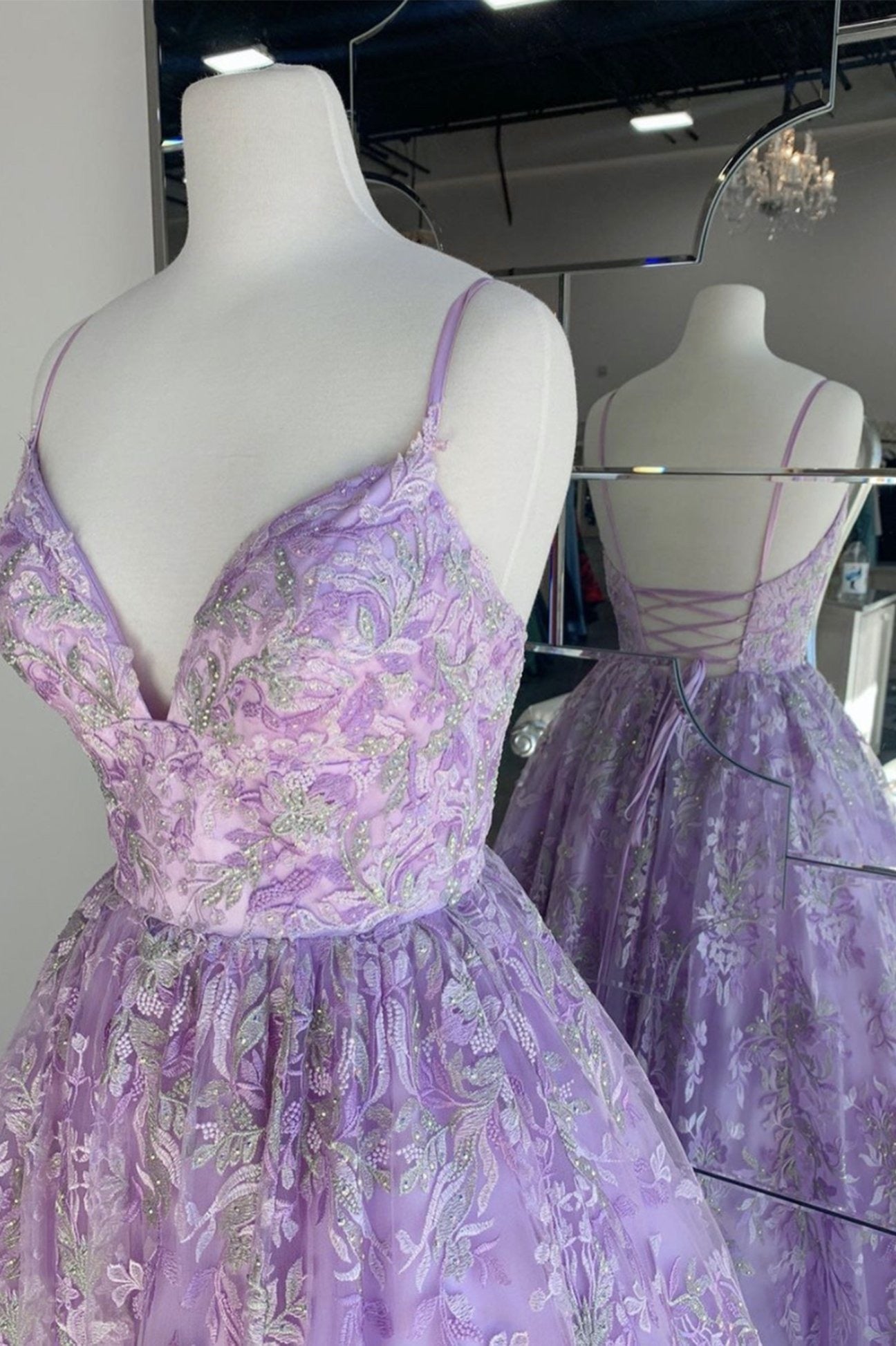 A-line Lace Elegant Popular Prom Dresses 2021, Purple Color Evening Party Prom Dresses