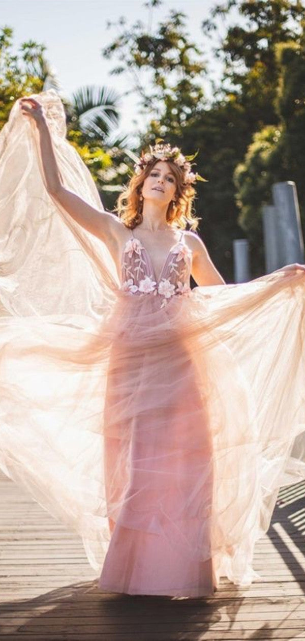 Appliques A-line Elegant Prom Dresses, Spaghetti Straps Fashion 2021 Long Prom Dresses